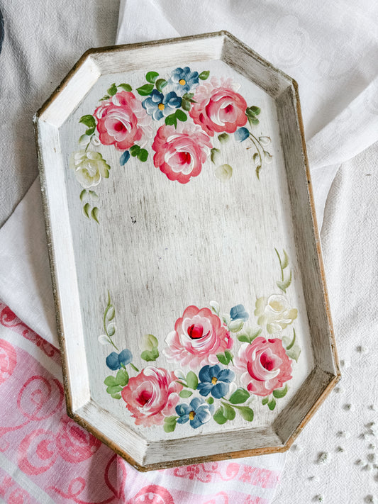 Handpainted Floral Metal Tray