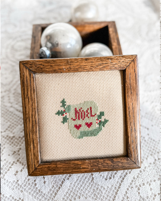 Wooden Box with cross stitched NOEL