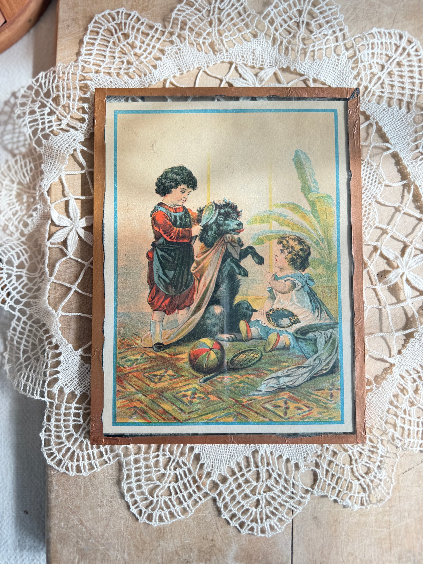 Antique Soap Advertisement framed in glass and copper