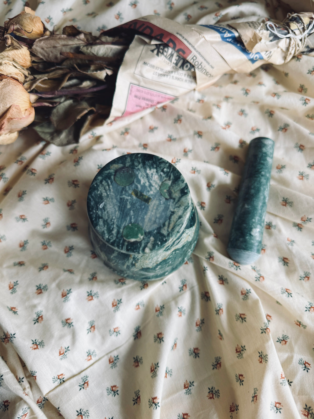 Green marble mortar and pestle