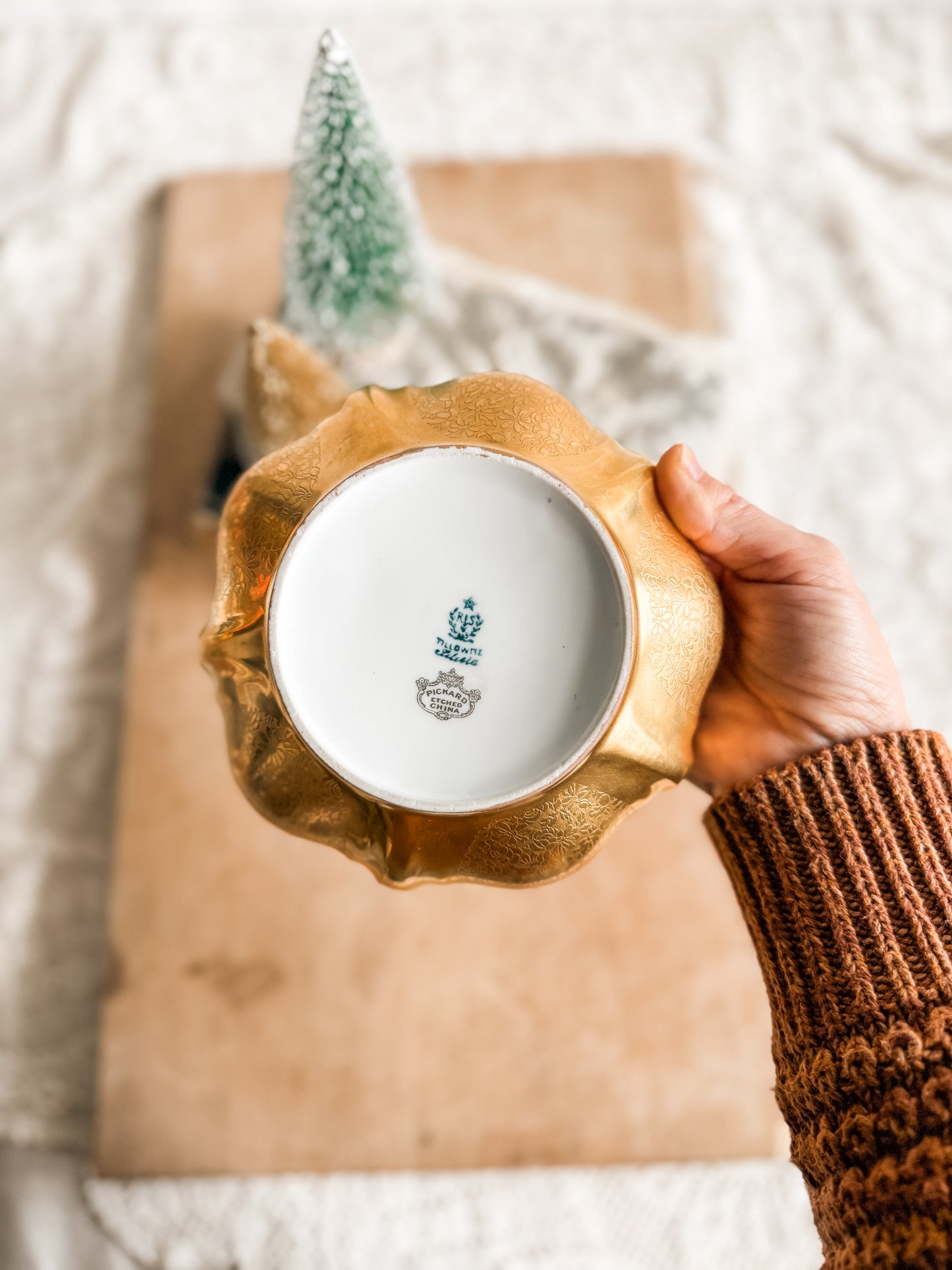 Gold lotus shaped bowl by Pickard