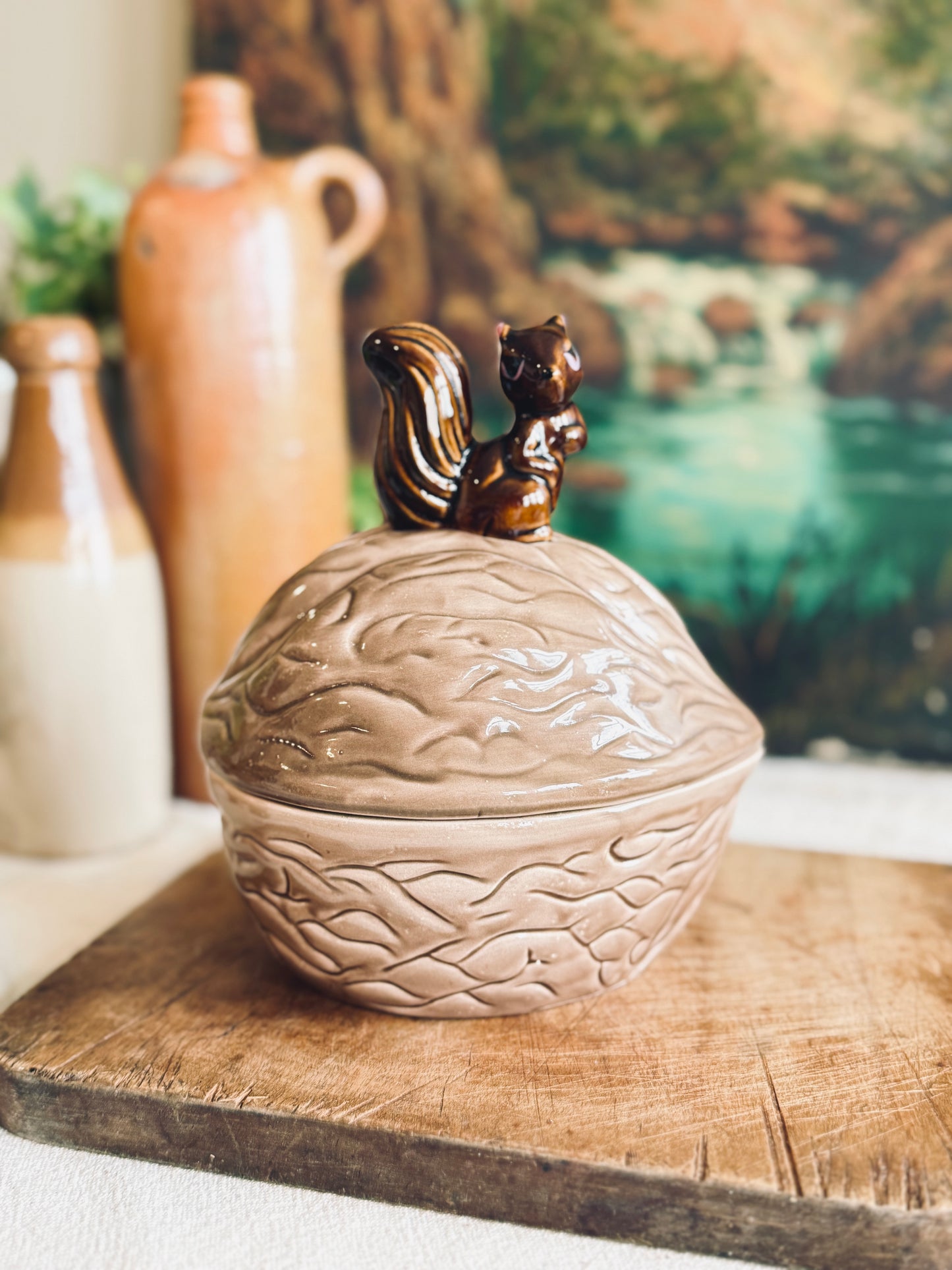 Vintage ceramic squirrel on nut candy dish