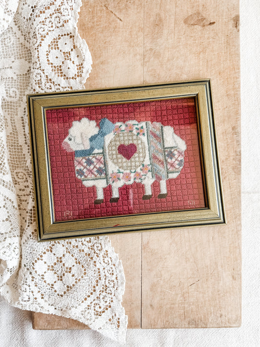Framed Sheep Crosstitch Wall Art