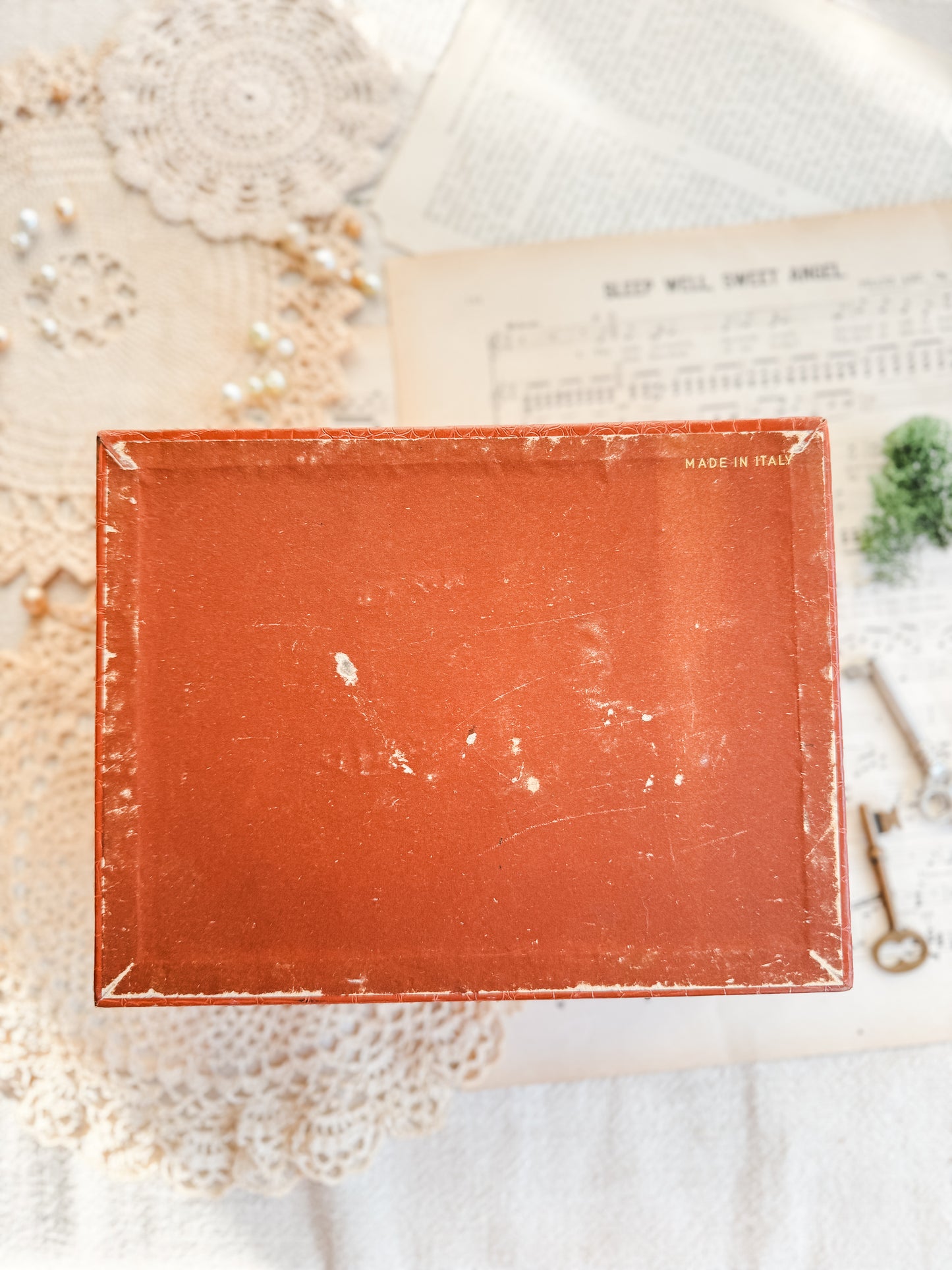 Faux Leather covered jewelry box with fabric insert of a portrait of a woman