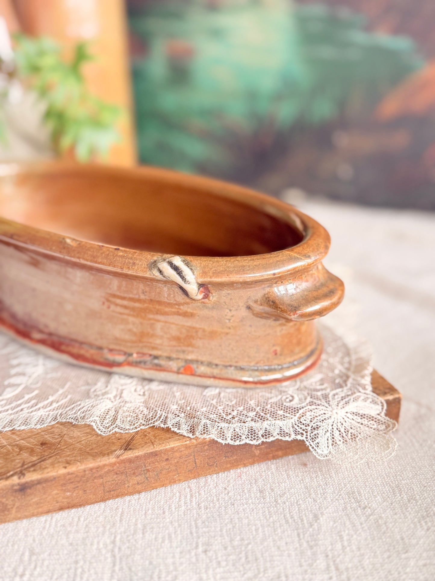 Studio pottery oval dish with handles