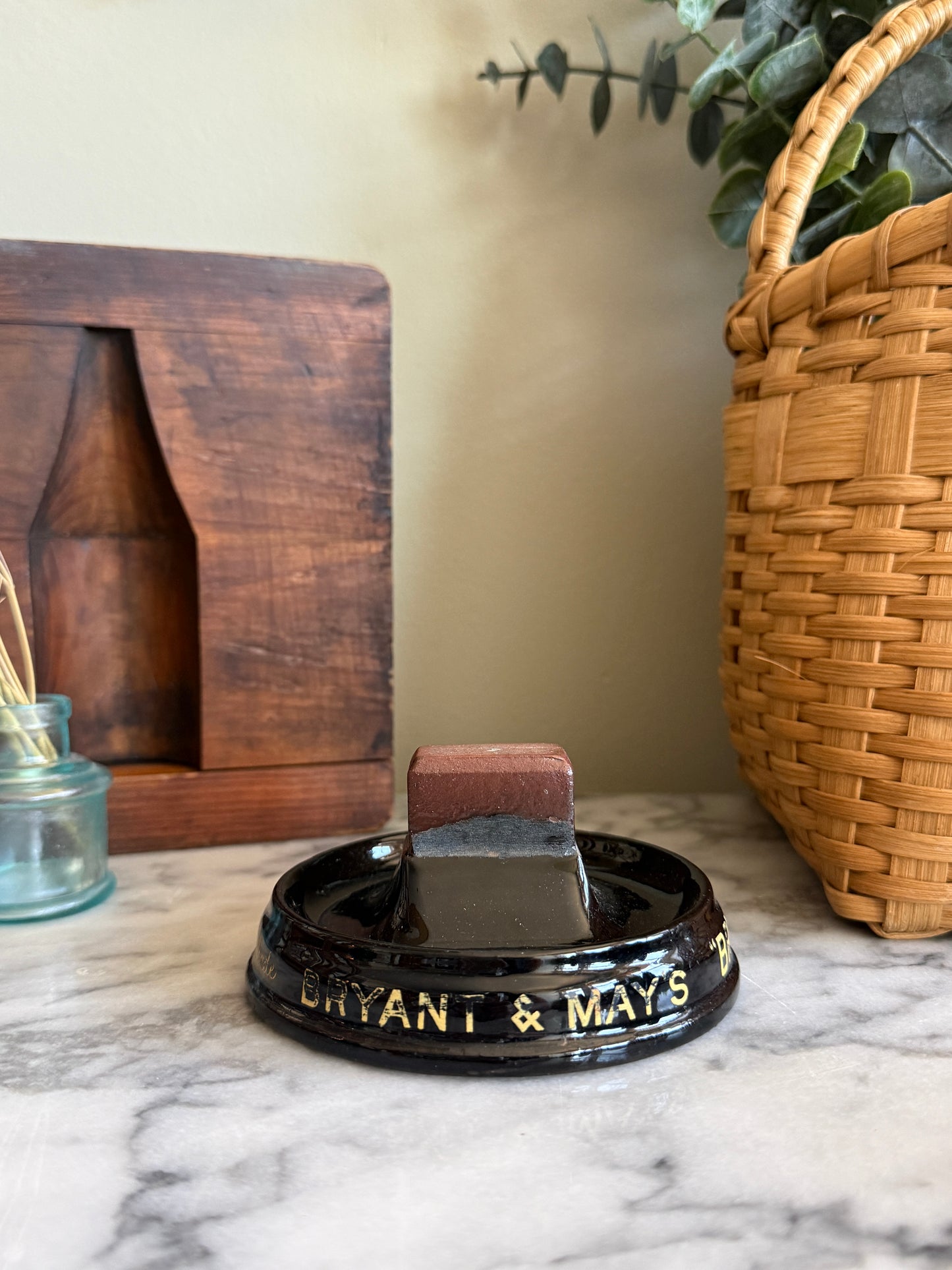 Antique advertising ashtray and match box holder