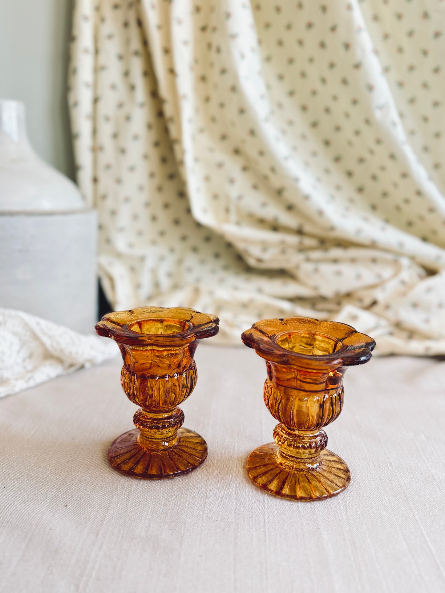 Vintage amber candlestick holders