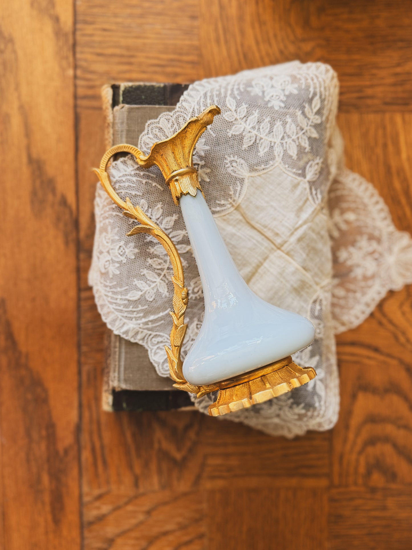 Antique small ormolu and opaline ewer