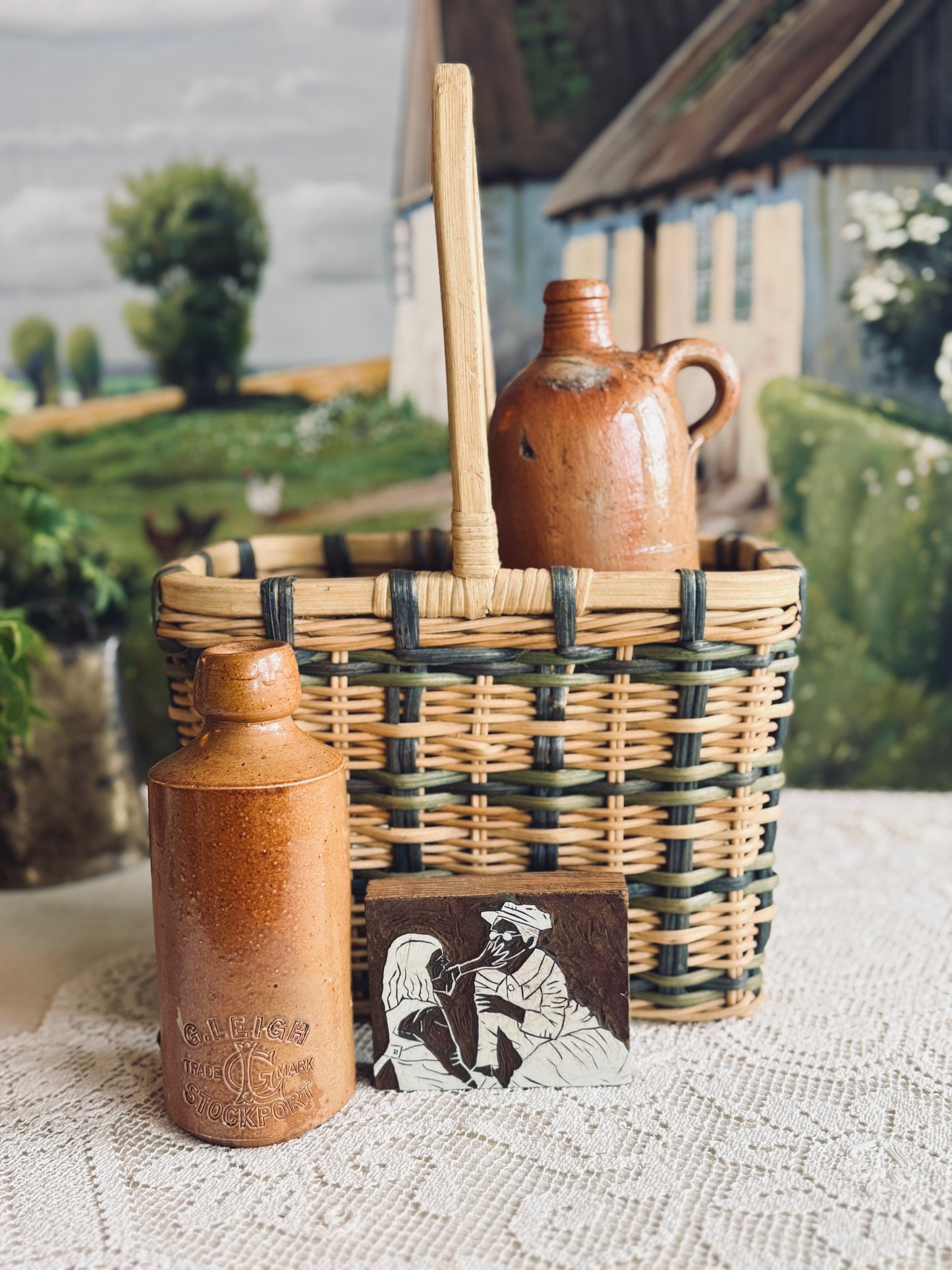 Large Vintage Wicker Wine Basket