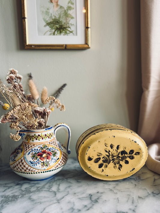 Vintage handpainted tin with roses