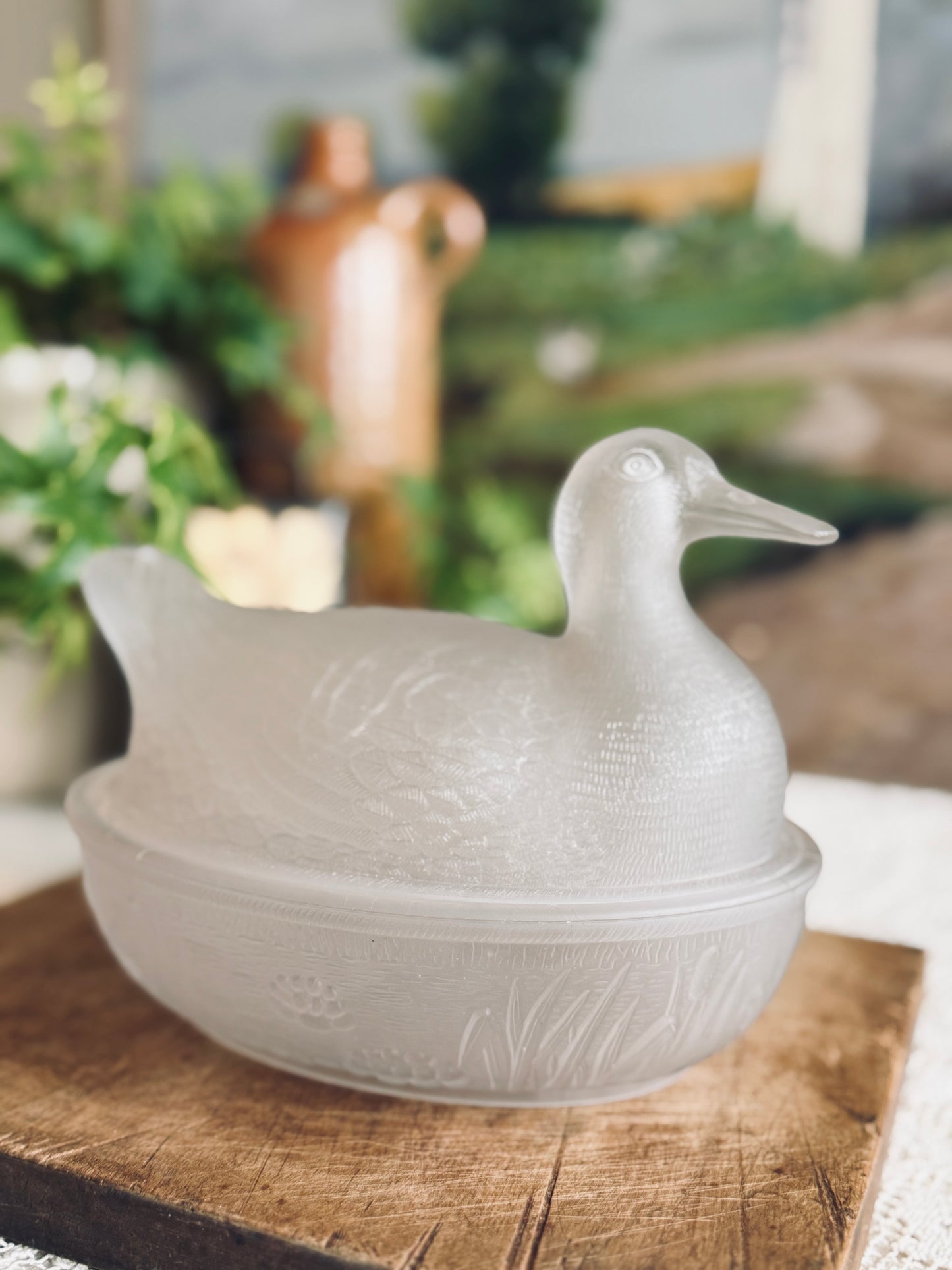 Antique Glass Nesting Duck