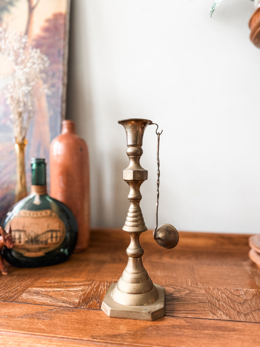 Large Brass candlestick holder with snuffer