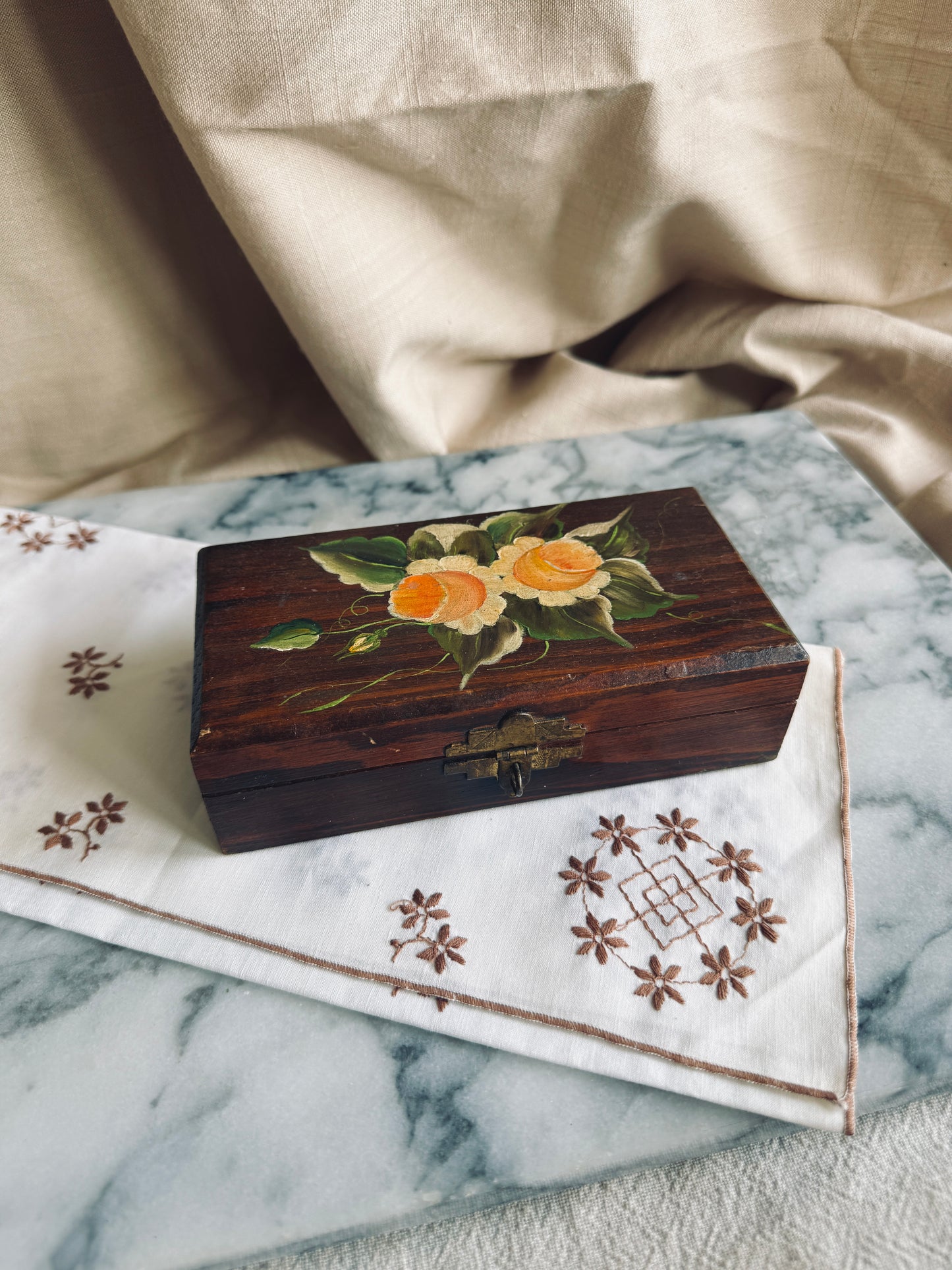 Wooden Box with handpainted yellow florals