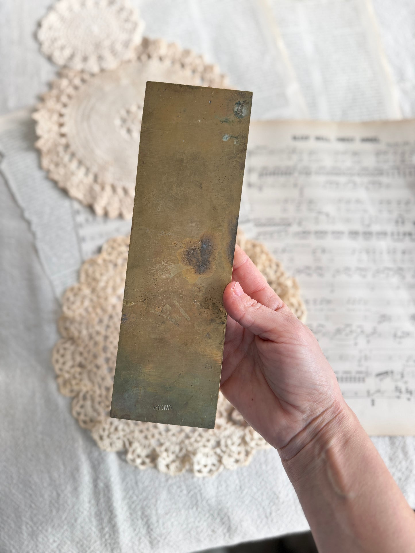 Etched brass pen tray