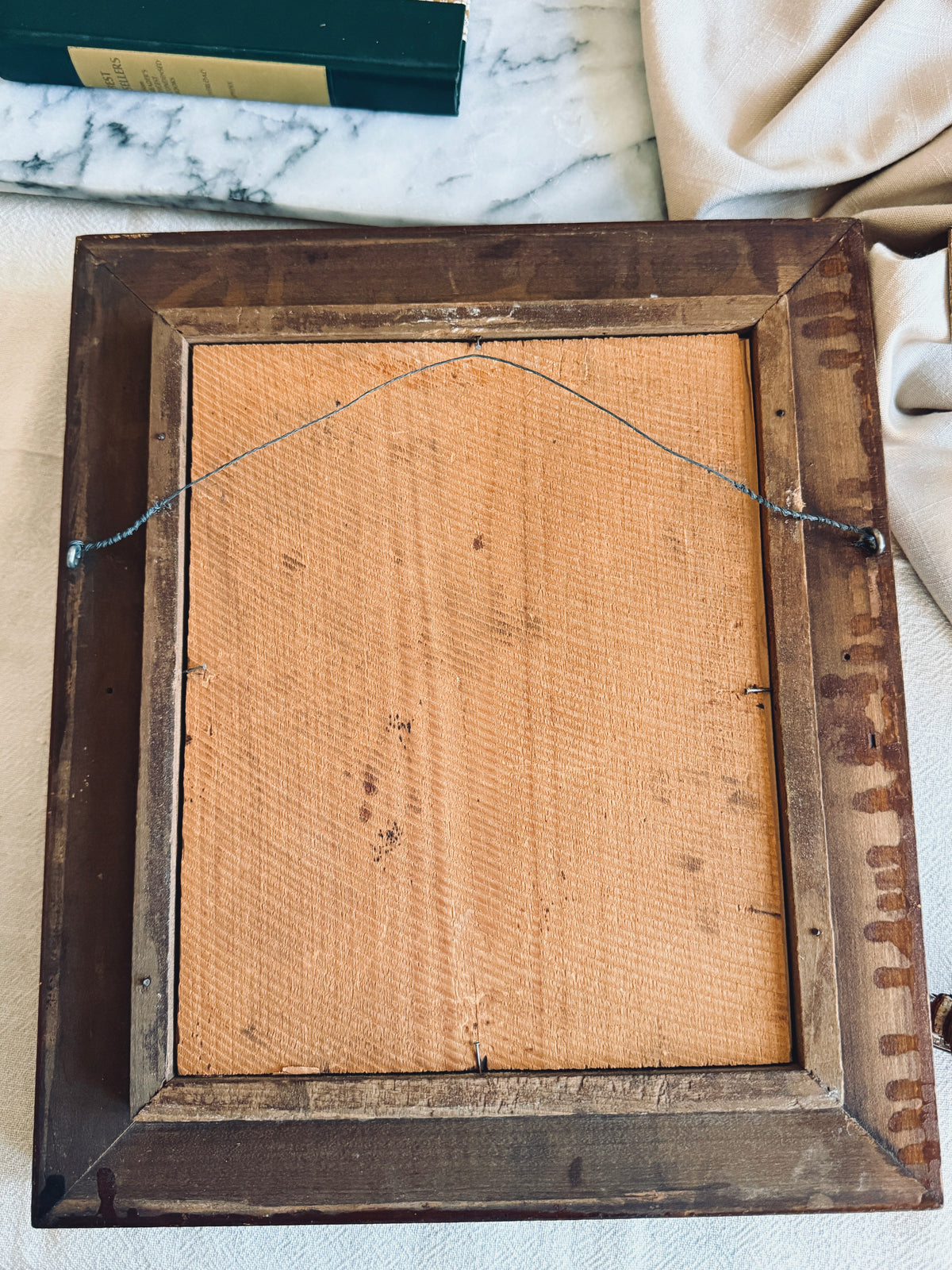 Floral print in deep set antique frame