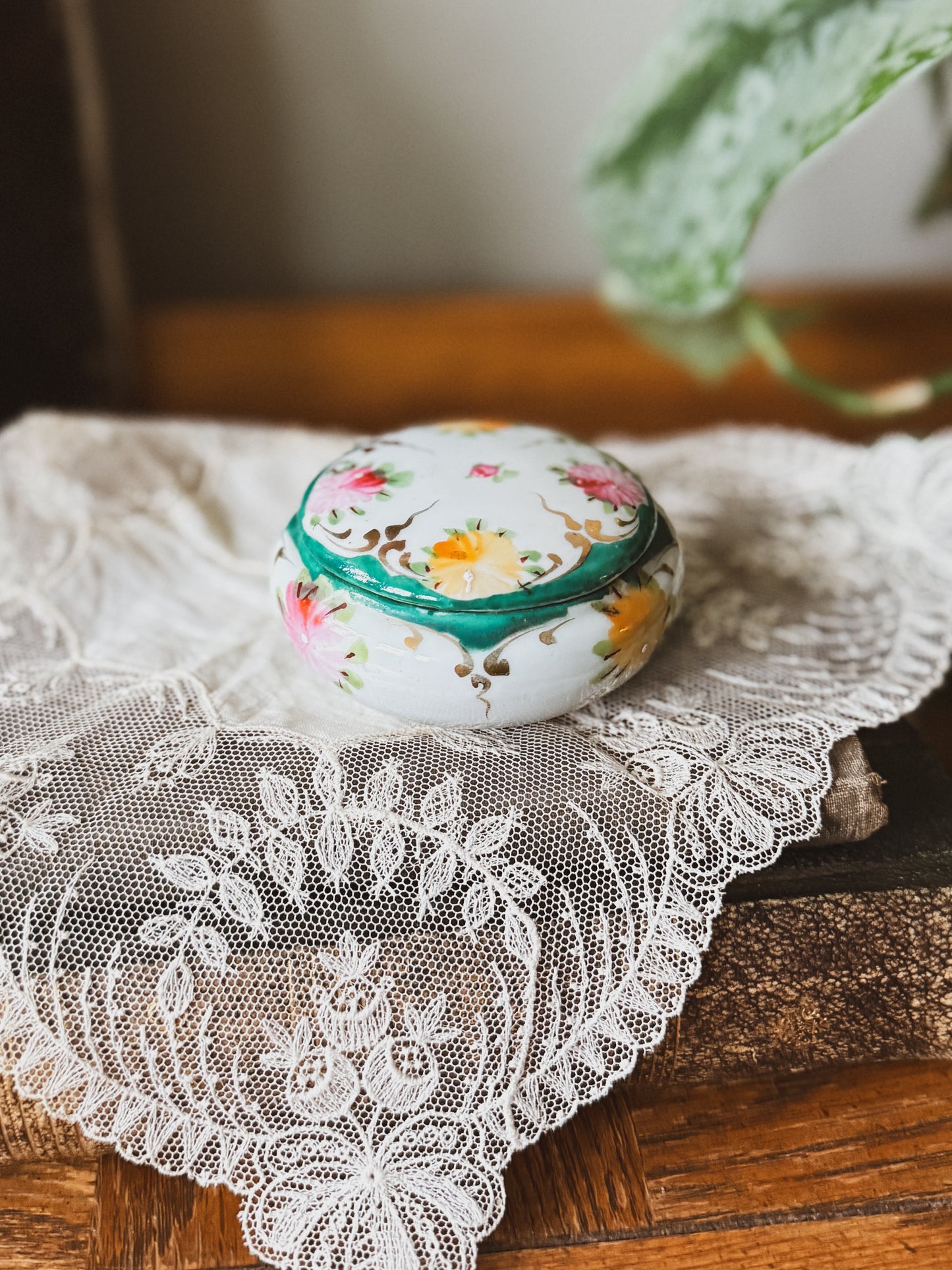 Porcelain floral trinket jar