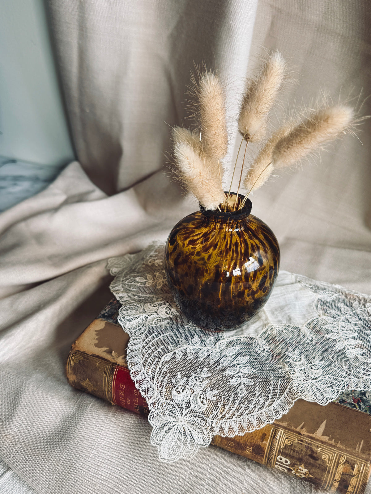 Vintage hand blown glass tortoise shell bud vase