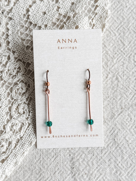 Copper Earrings with Green Bead
