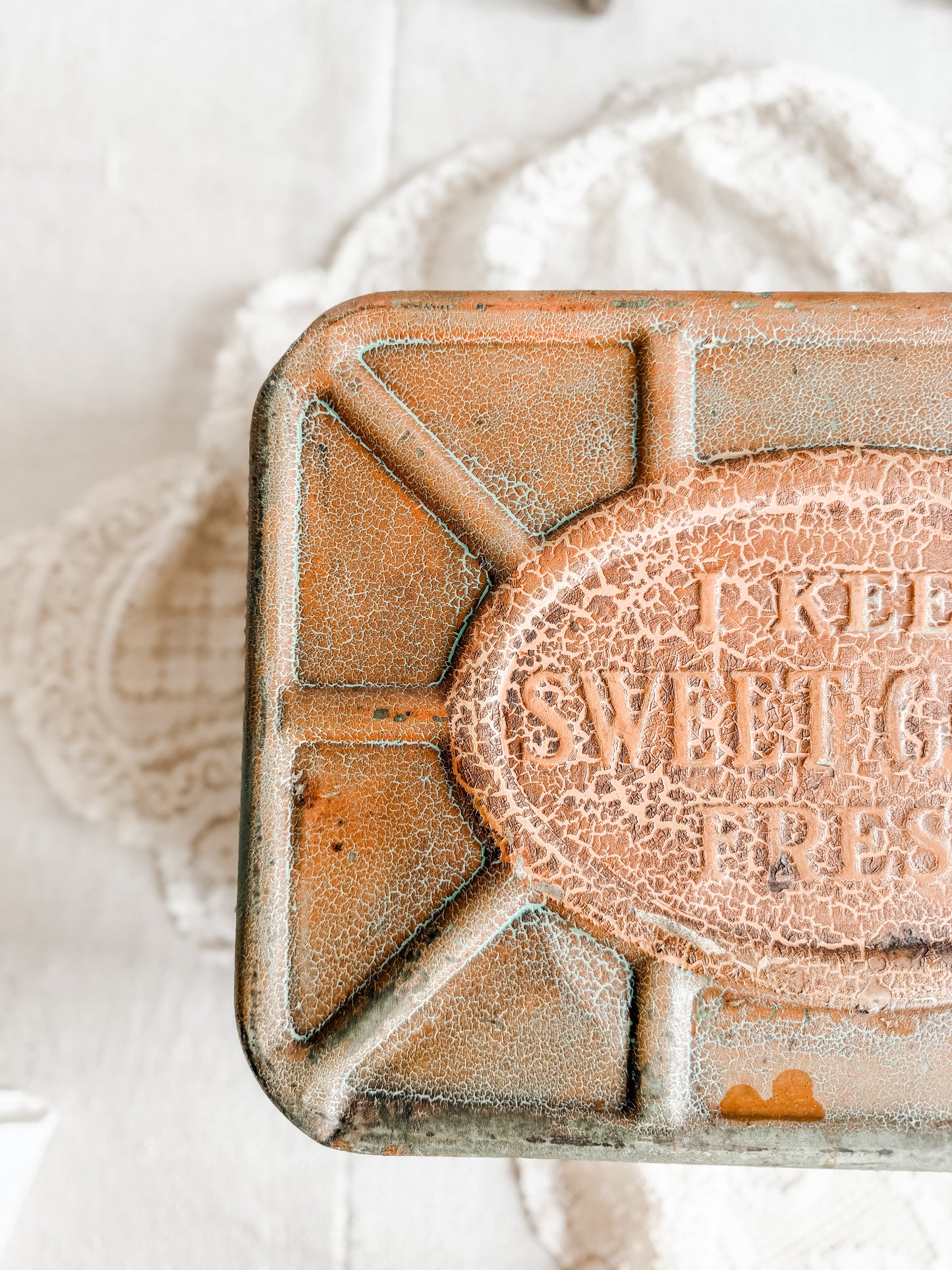 Vintage Rusty and Chippy Green and Orange Metal Bread Tin