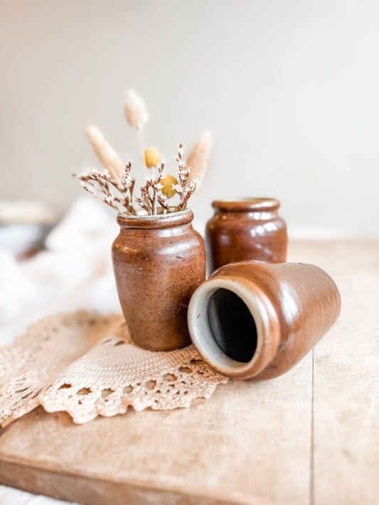 Antique Stoneware Brown Glazed Cream Dairy Pot