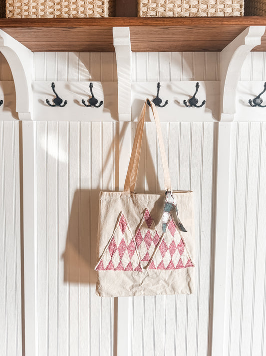 Repurposed Tote bag with appliquéd Christmas Trees