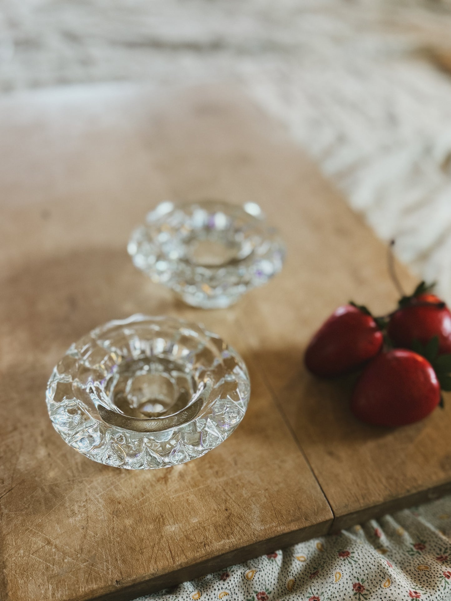 Pair of glass candle holders