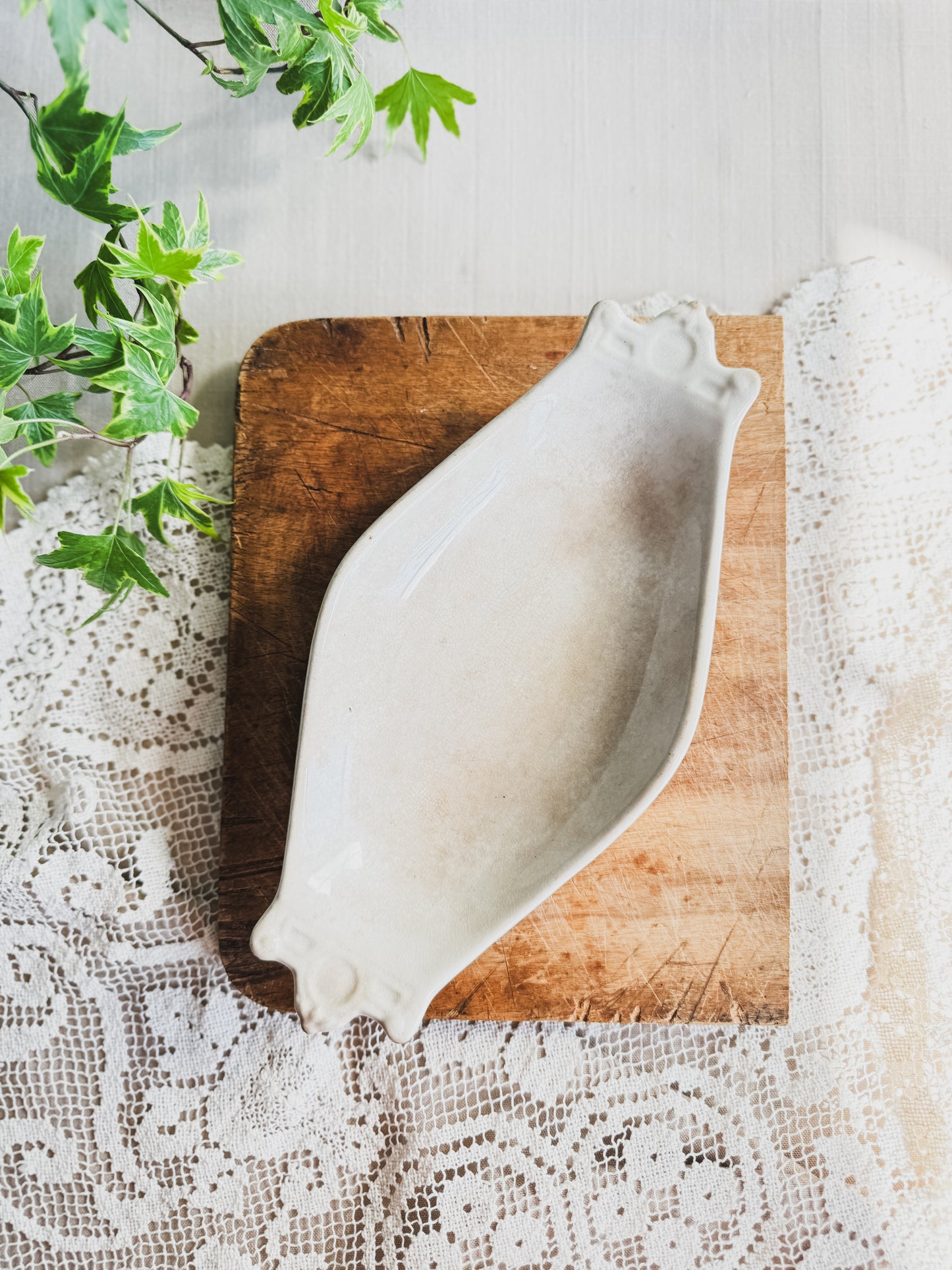 Antique stained and crazed Ironstone relish dish