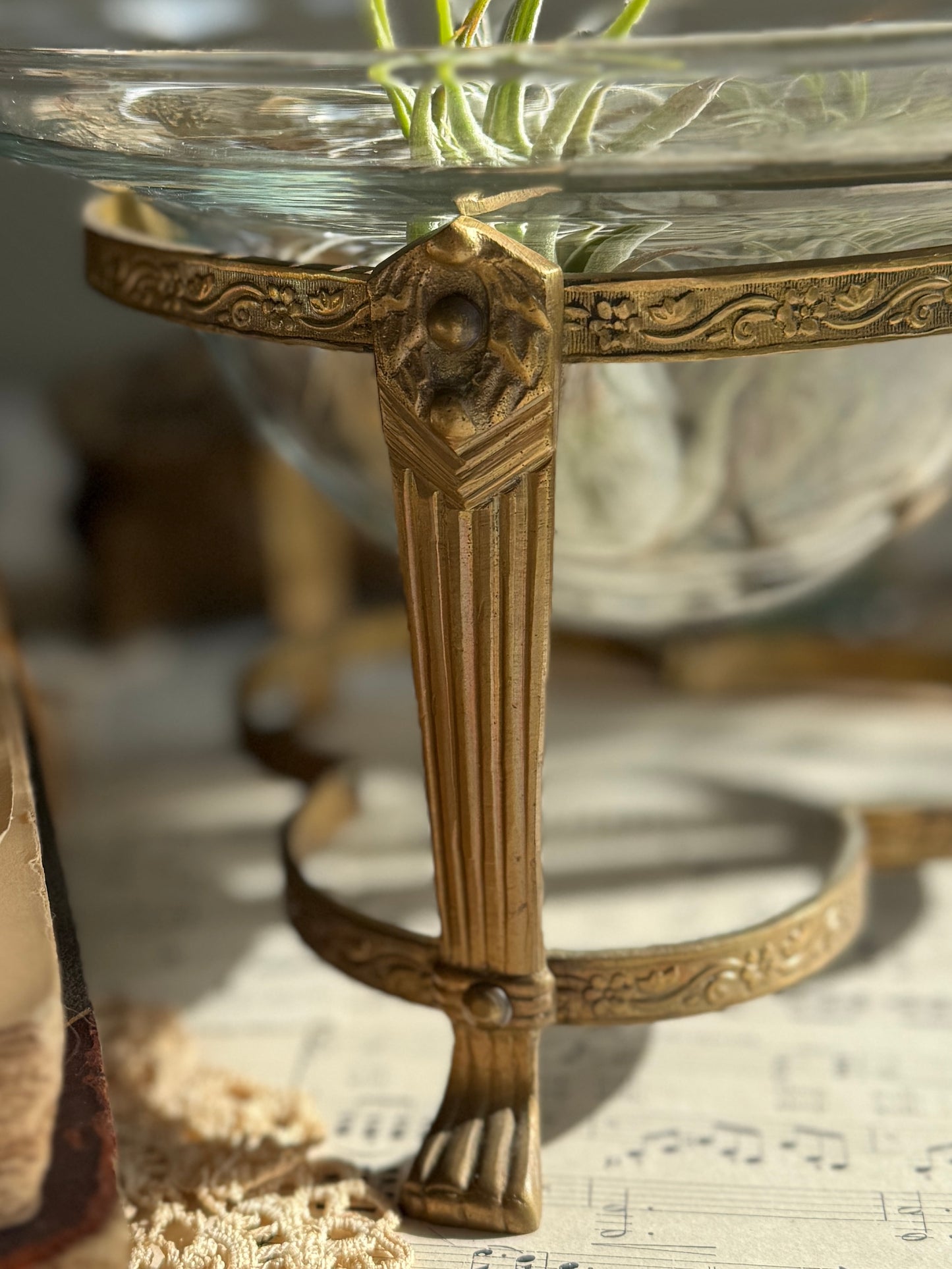 Glass Centerpiece bowl with footed brass holder