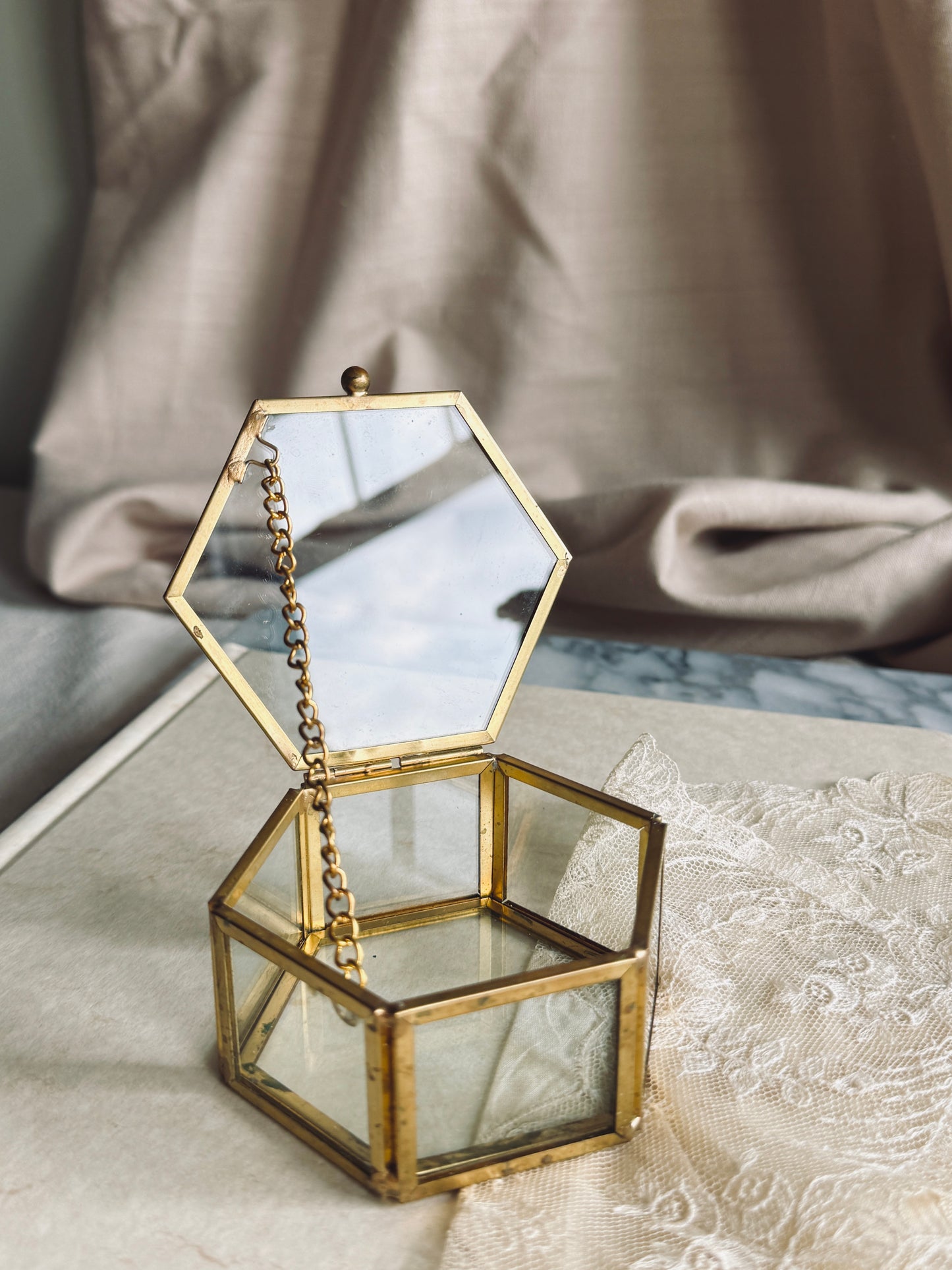 Small brass and glass trinket box