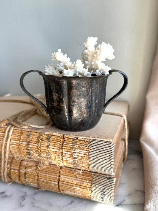 Vintage silver plate creamer with coral