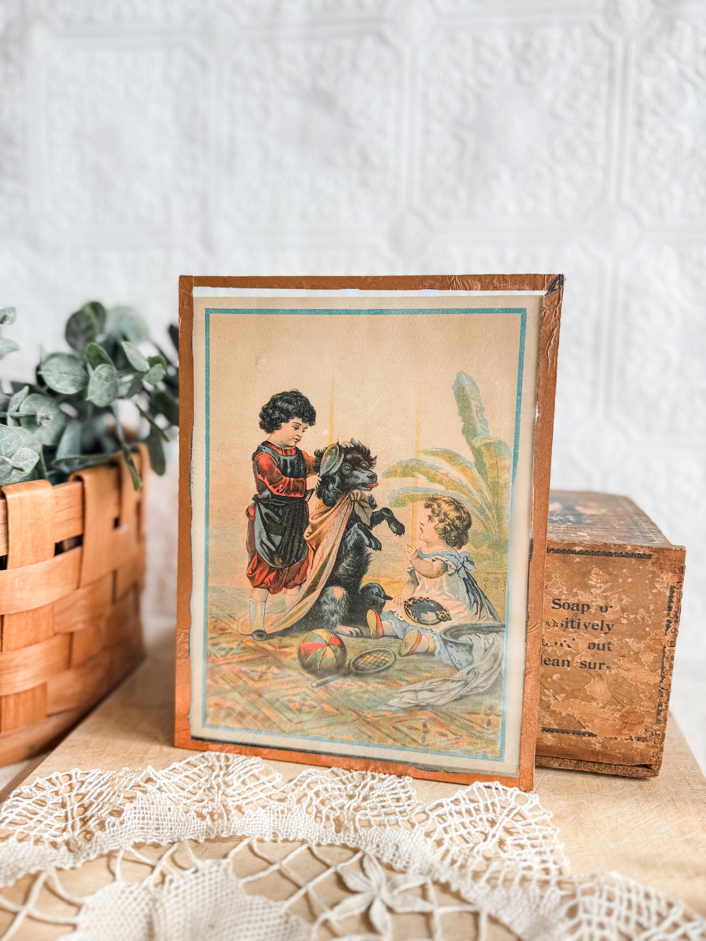 Antique Soap Advertisement framed in glass and copper