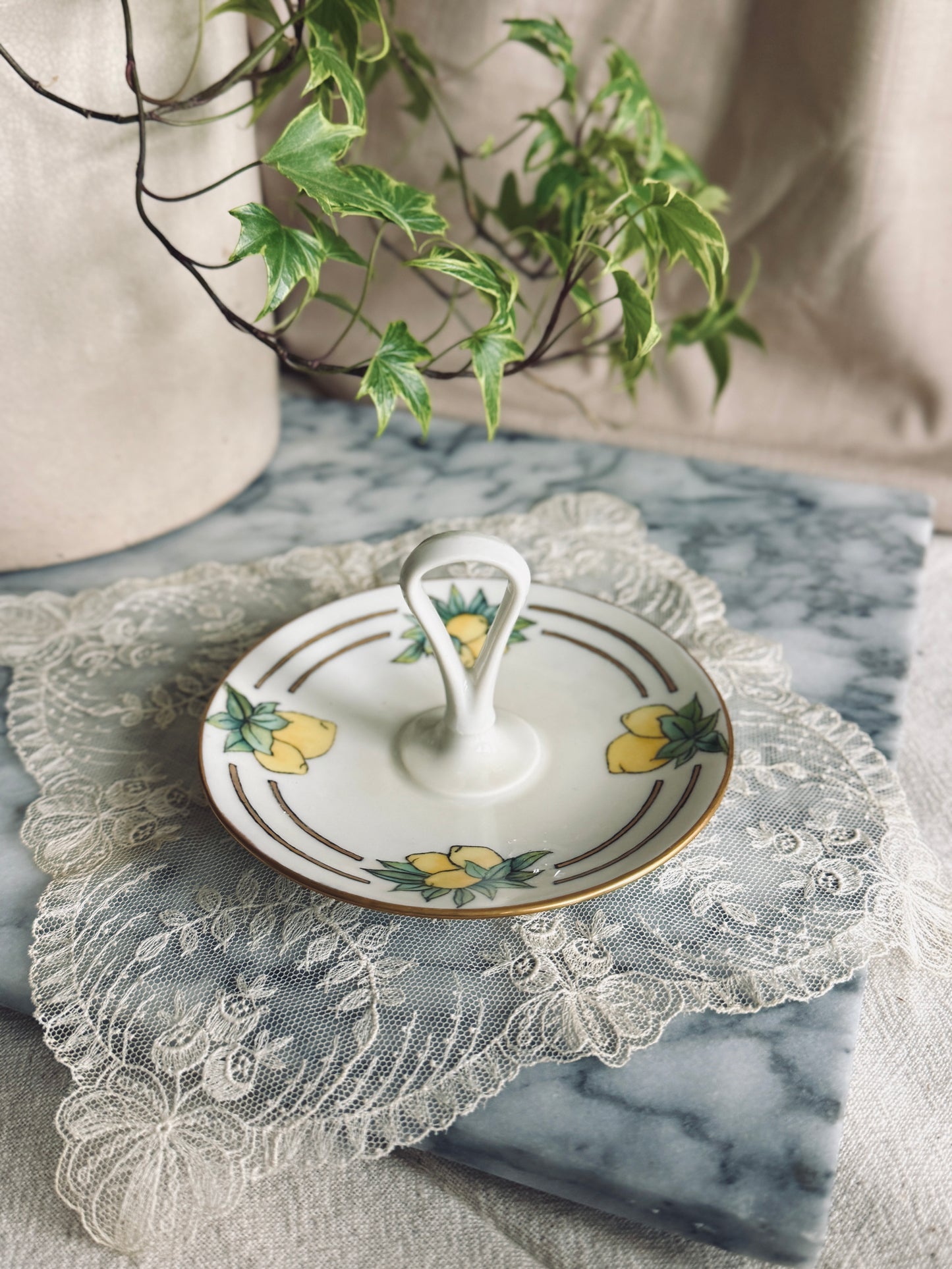 Hand painted lemon trinket or candy dish
