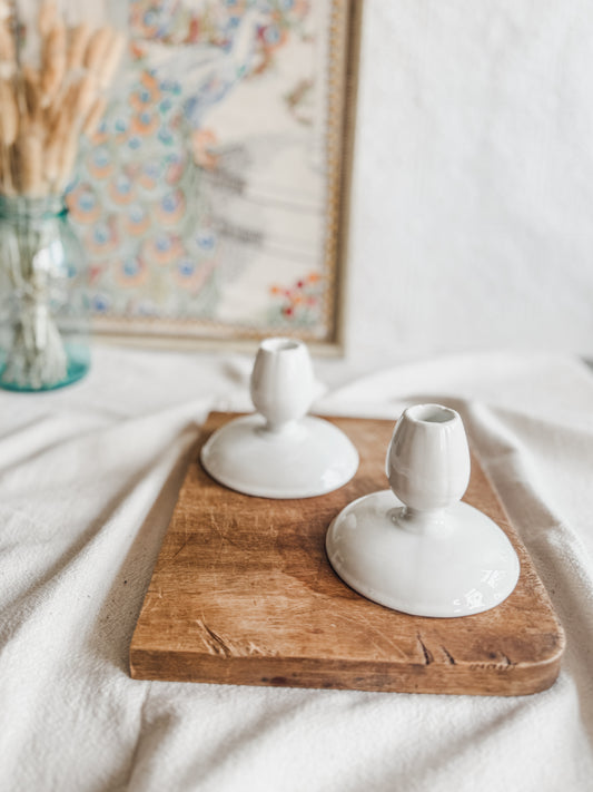 Pair White Tepeco Candle Holders