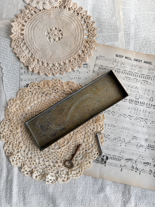 Etched brass pen tray