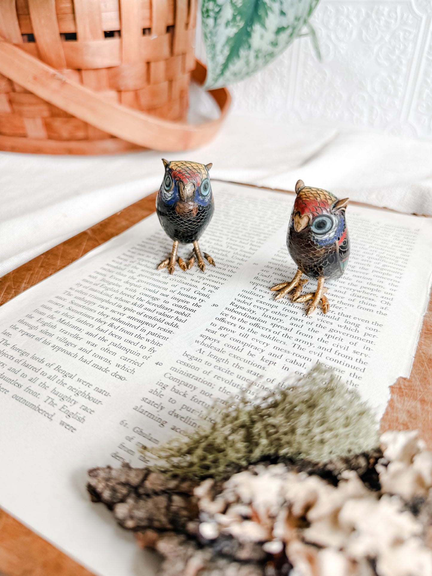 Pair of MCM Cloisonné Owls