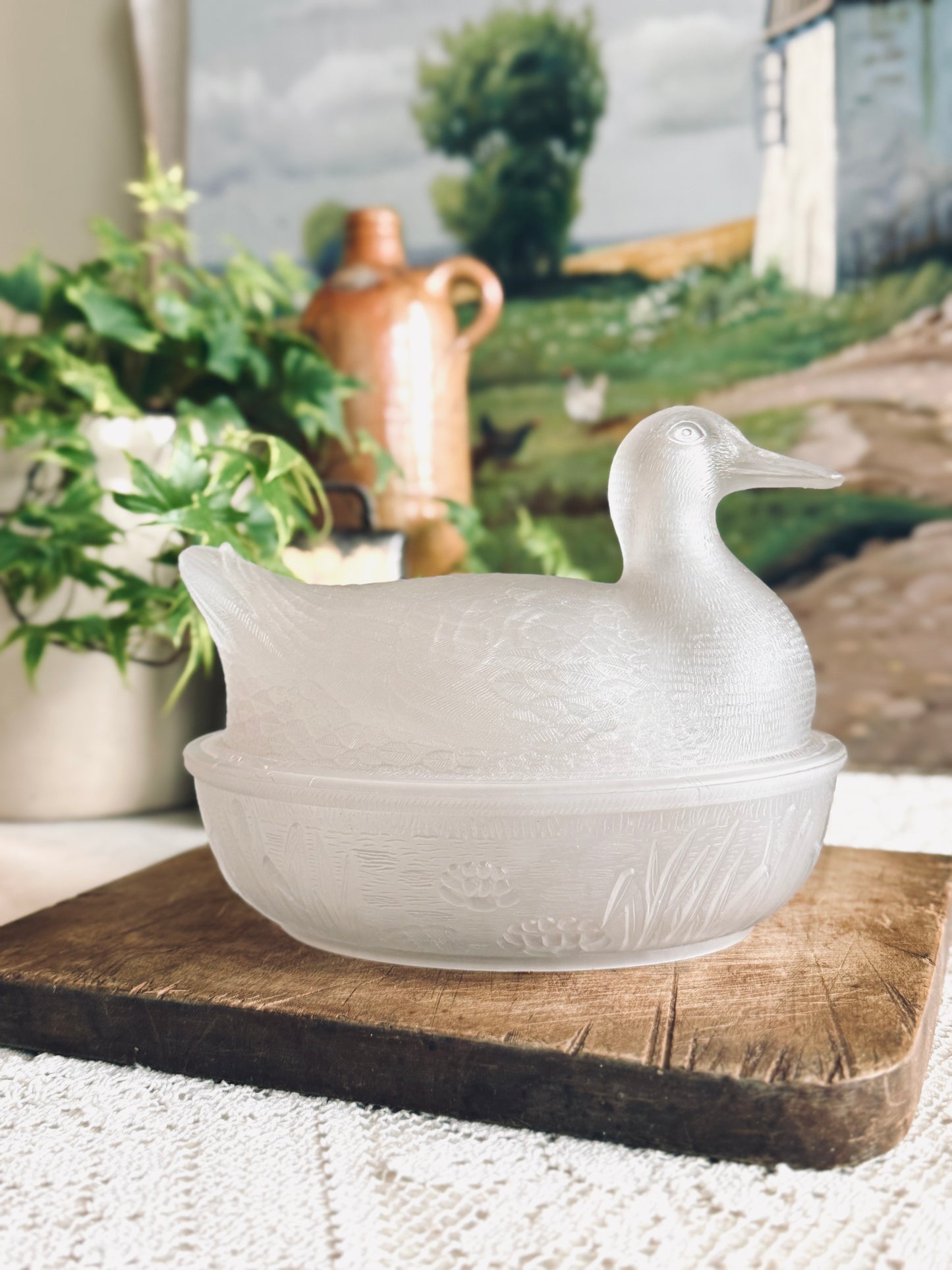 Antique Glass Nesting Duck