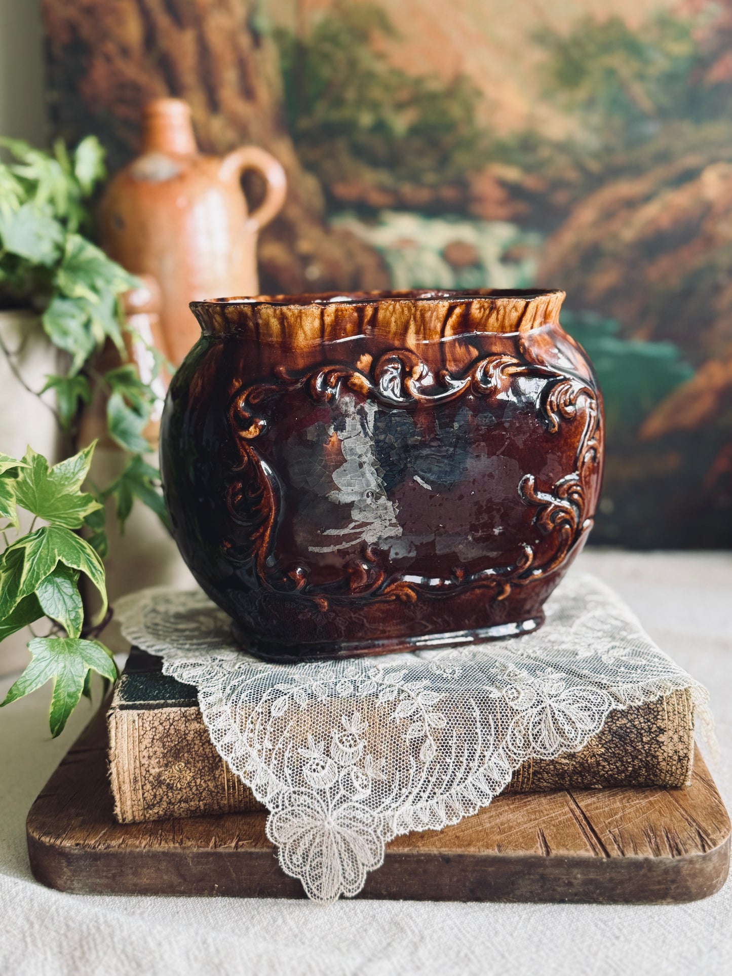 Antique drip glaze jardinière