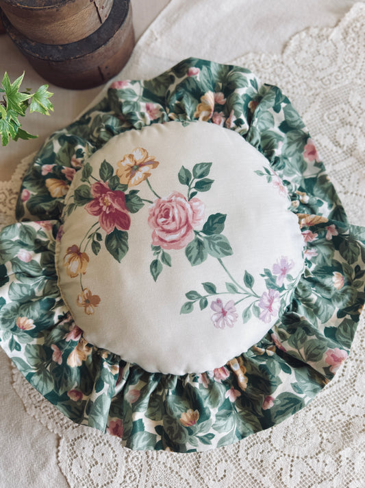 Vintage Round Ruffled Floral Pillow