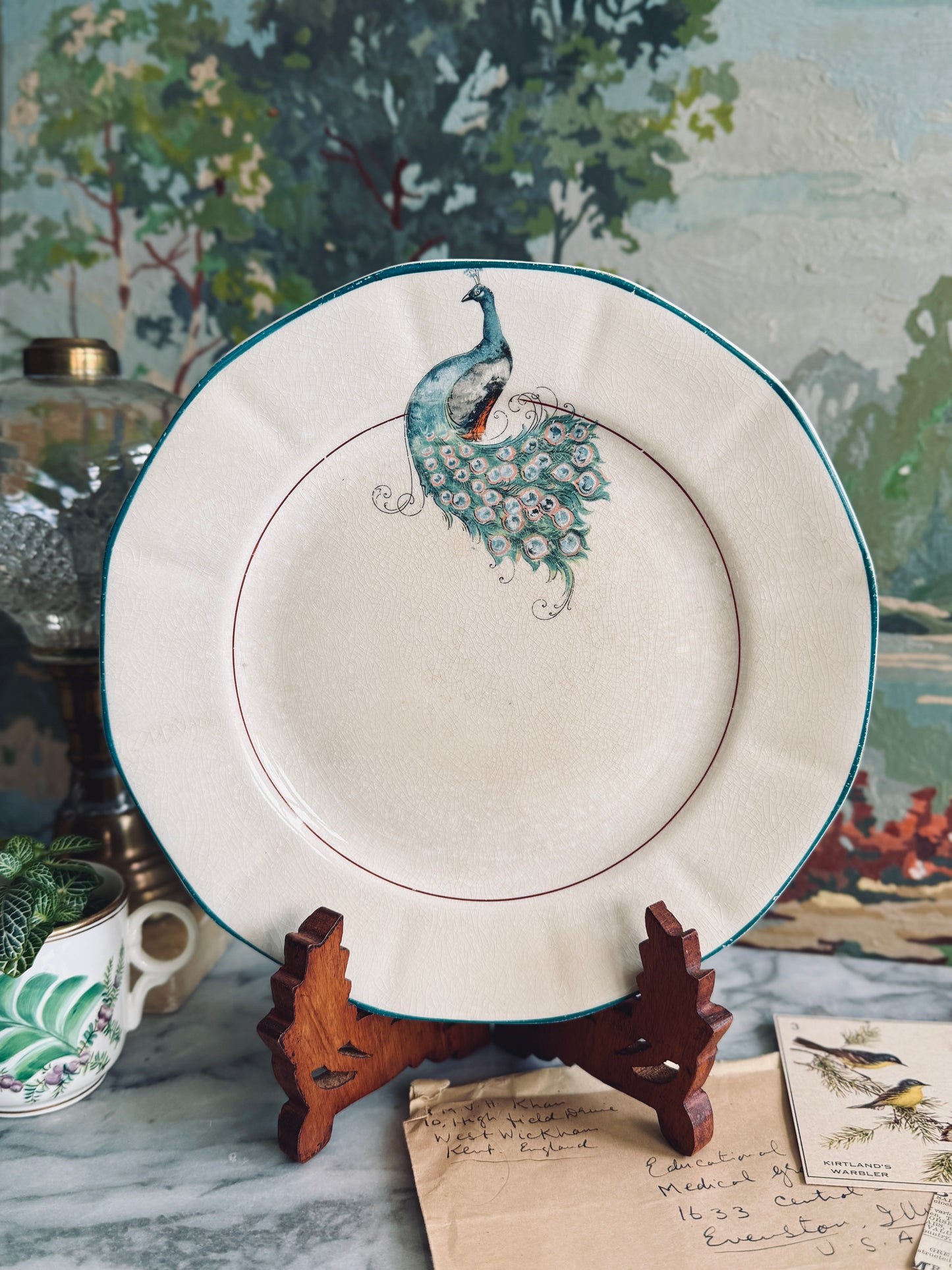 Nearly antique China plates with Peacock pattern