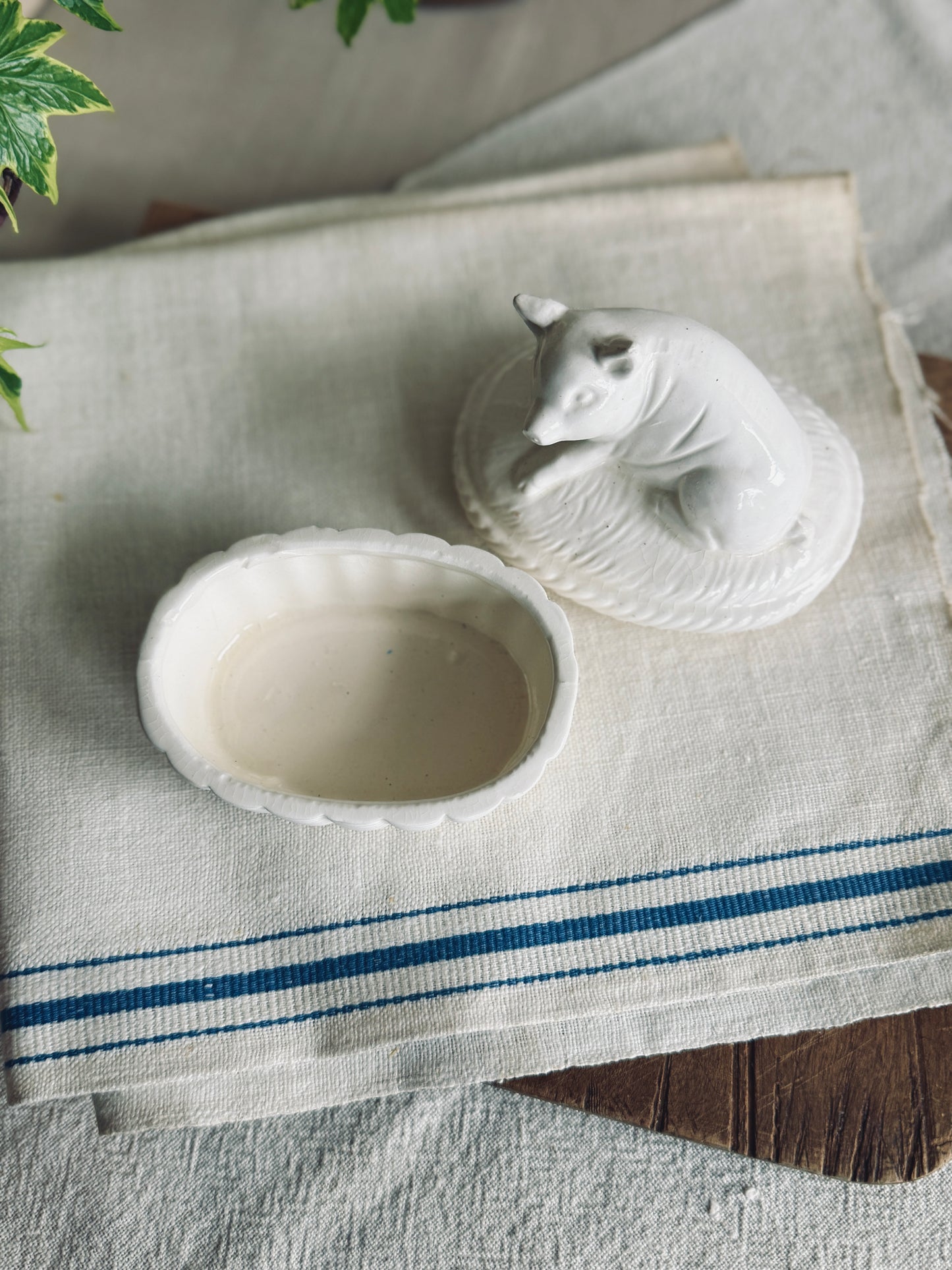 Vintage White ceramic pig on nest