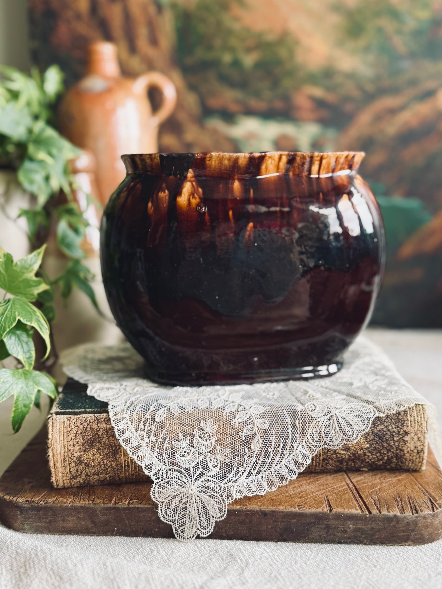 Antique drip glaze jardinière