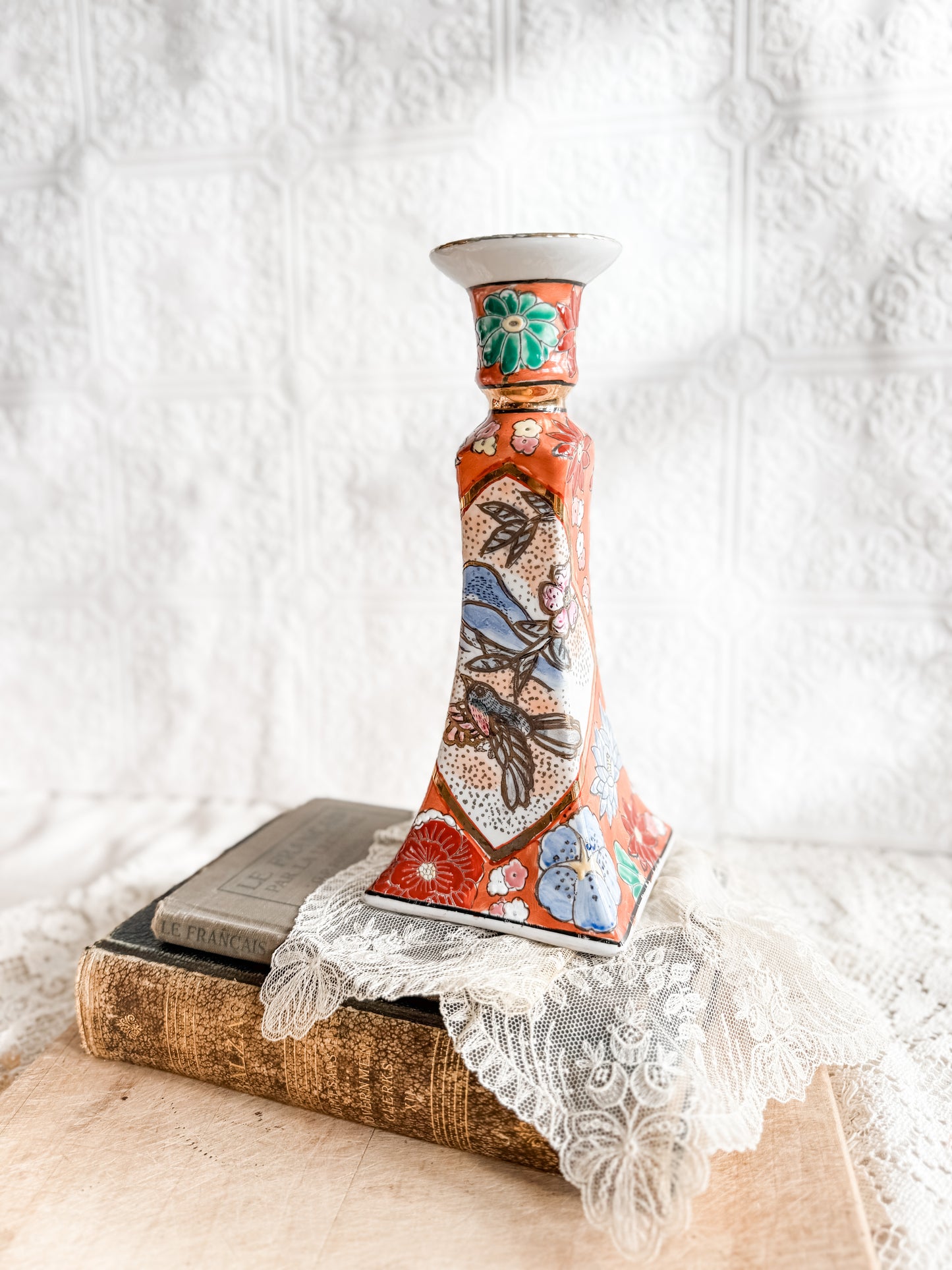 Porcelain Chinoiserie Candlesticks