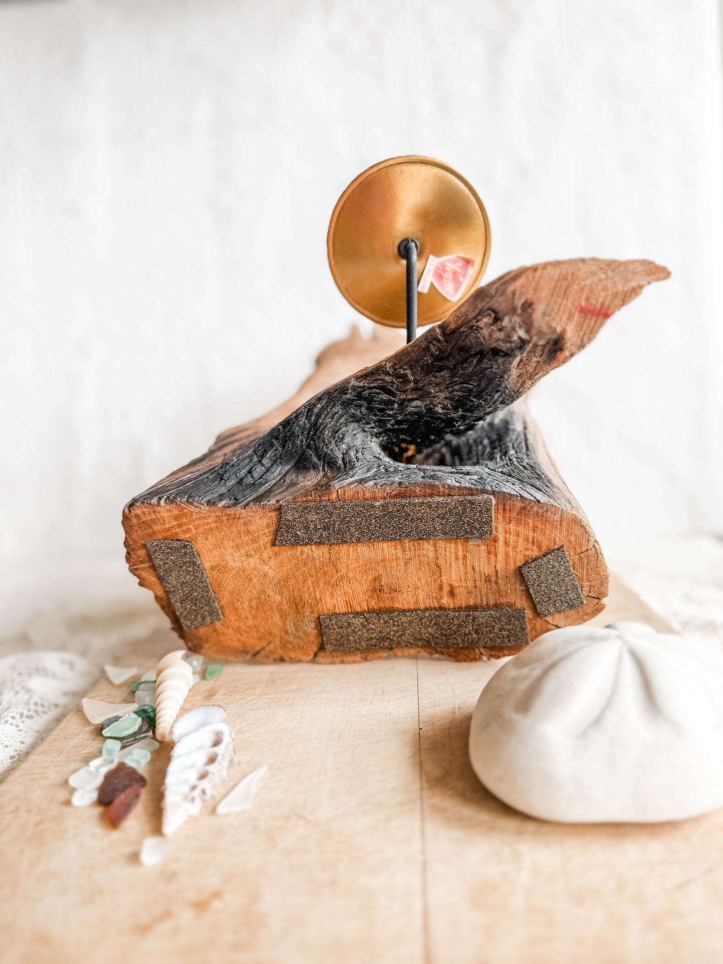 Vintage MCM Driftwood and Brass Candleholder