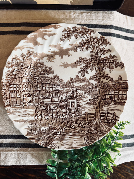 Alfred Meakin Staffordshire "Coaching Days" brown transferware plate