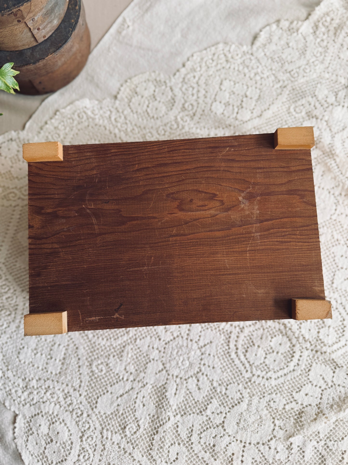 Wooden keepsake box with pastoral lithograph print