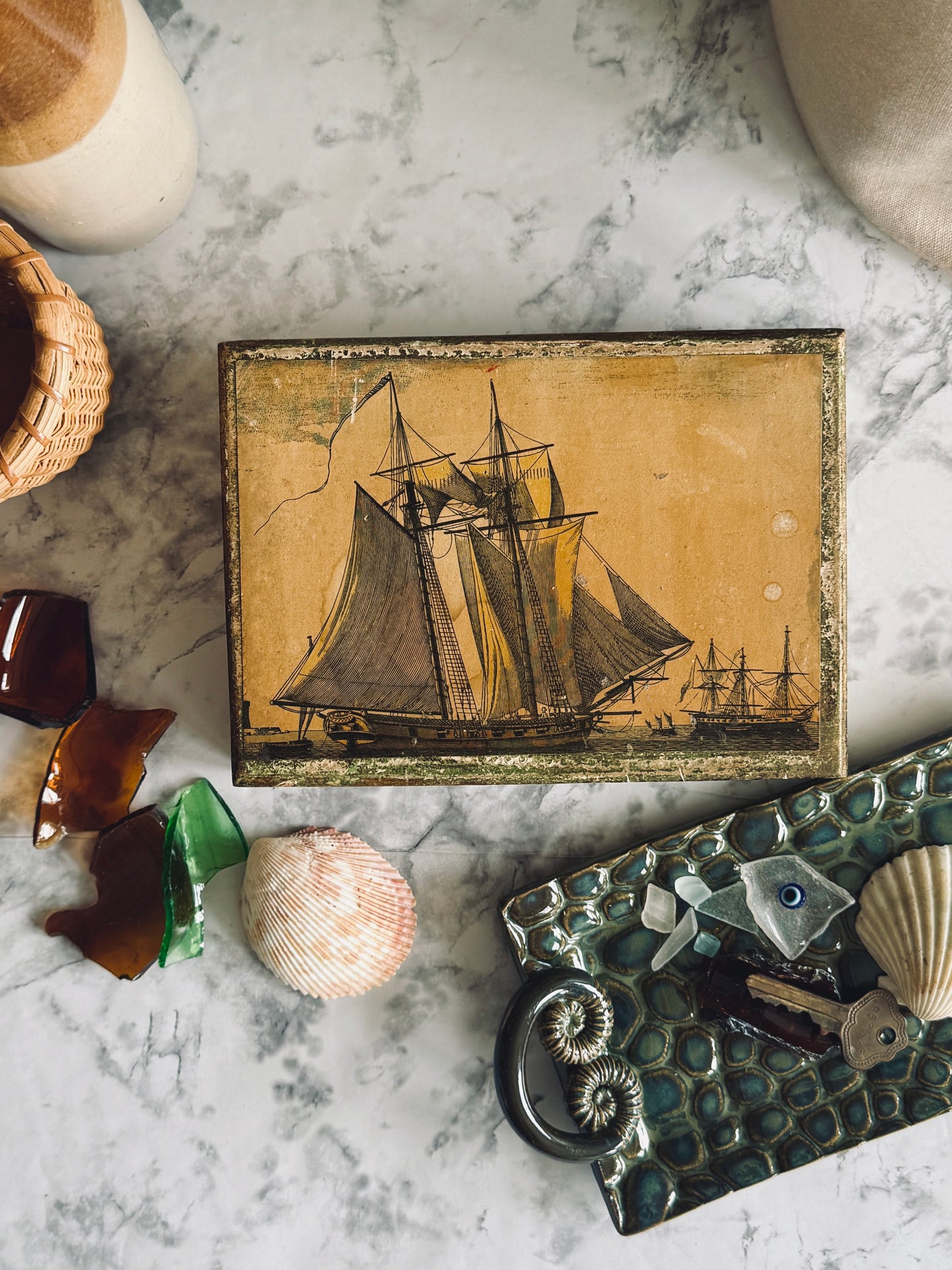 Florentine box with sailboat
