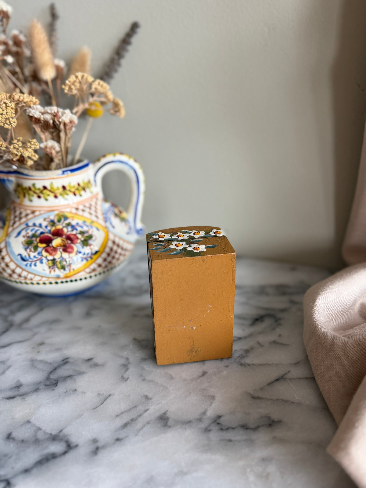 Small hand painted floral trinket box