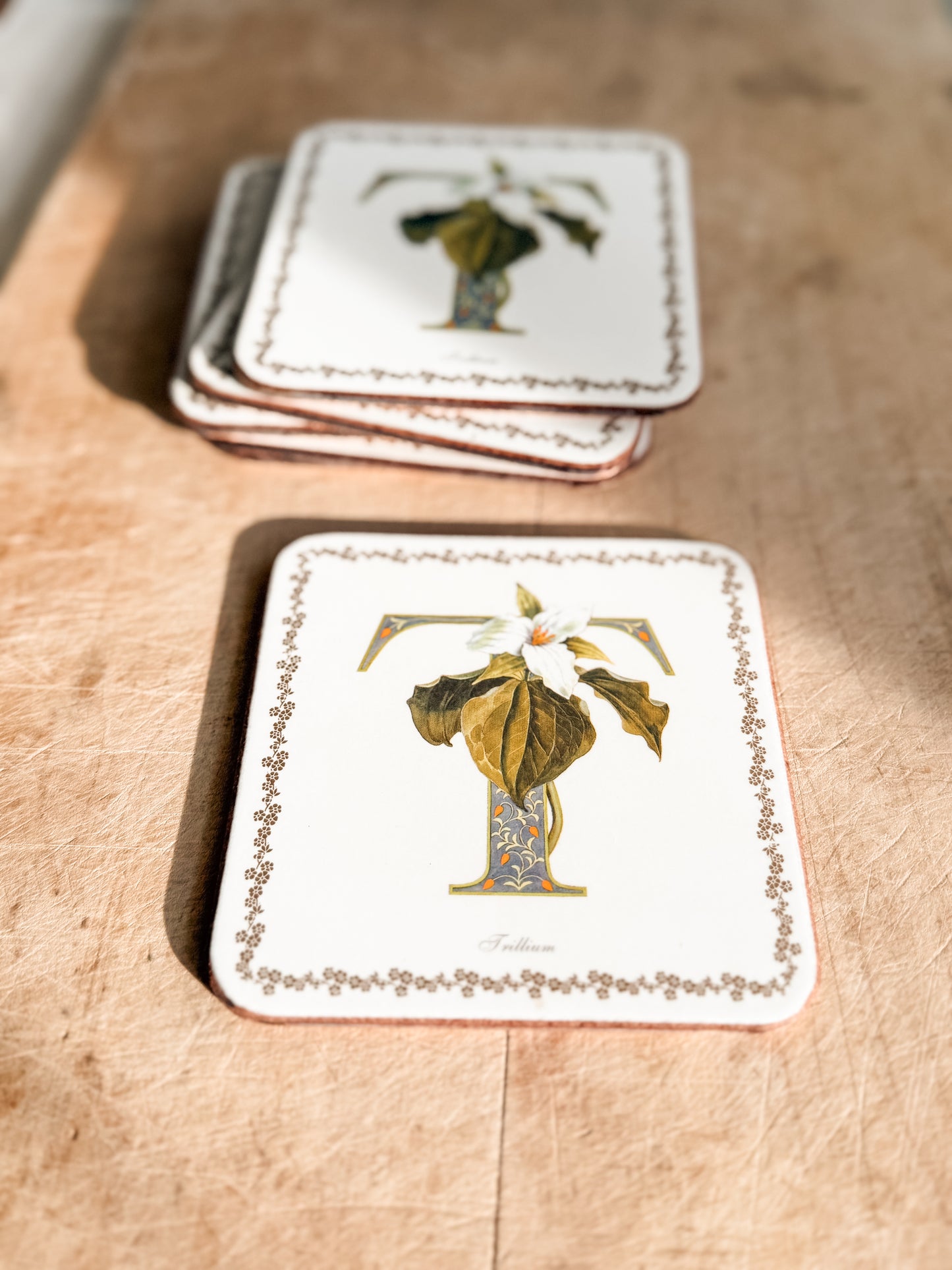 Set of 6 Trillium “T” Pimpernel coasters