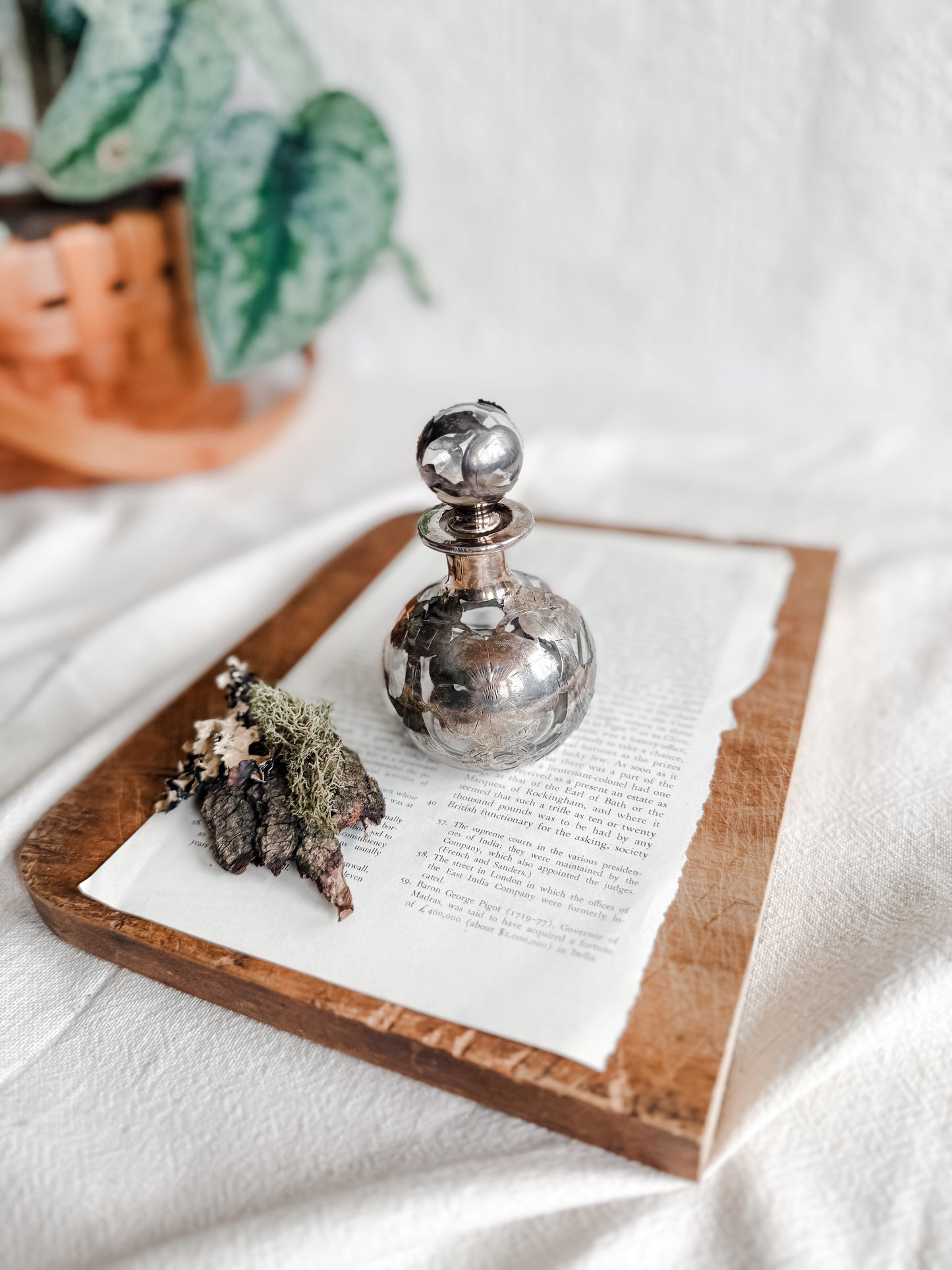 Antique Victorian Art Nouveau Glass Perfume Bottle with Sterling Silver Overlay