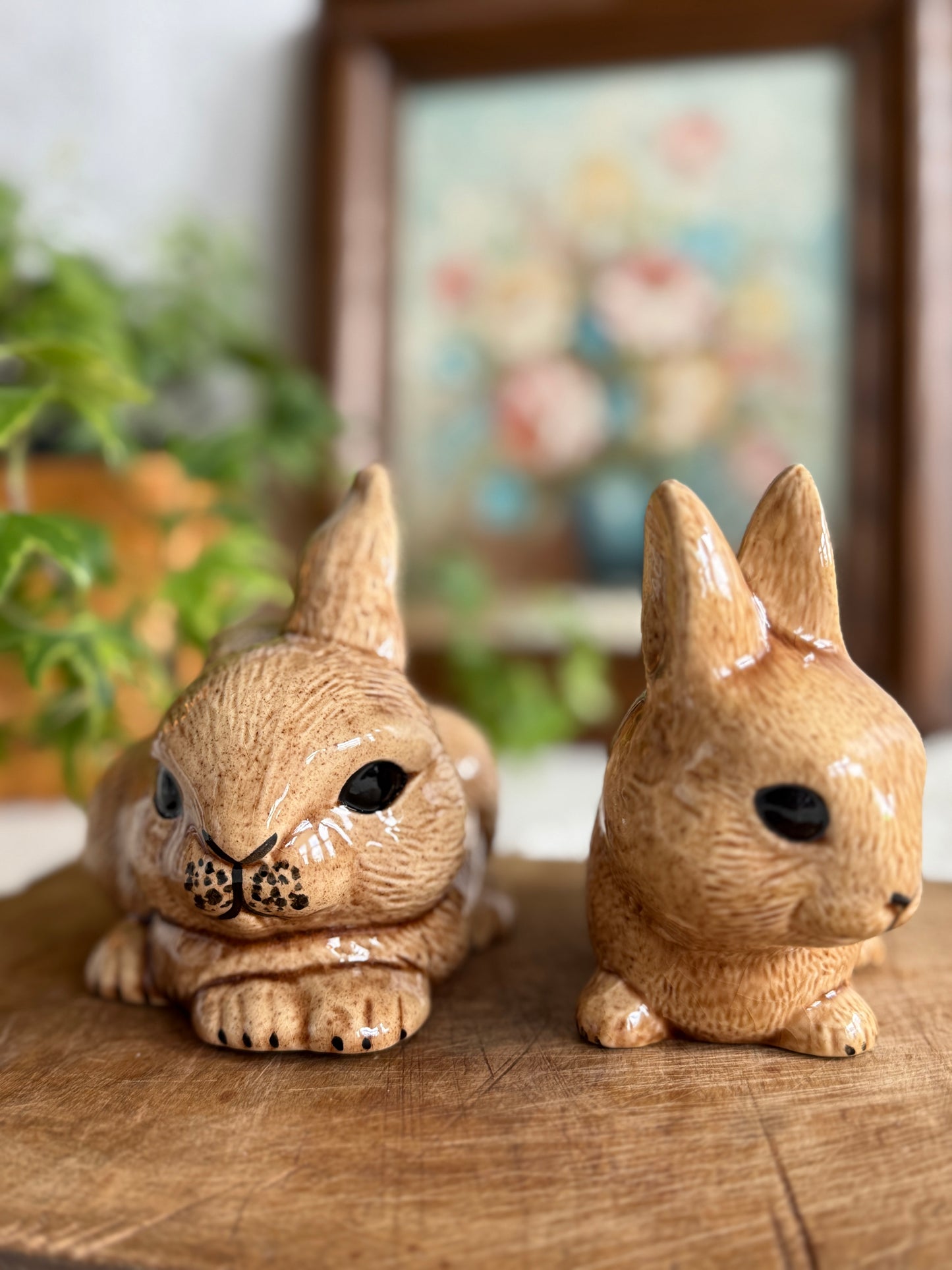 Pair of hobby painted ceramic bunnies
